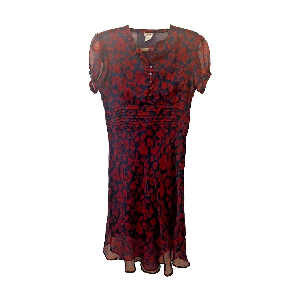 Vintage Y2K Delia*s Burgundy Floral Chiffon Pintuck Dress Size 9 Indie Grunge